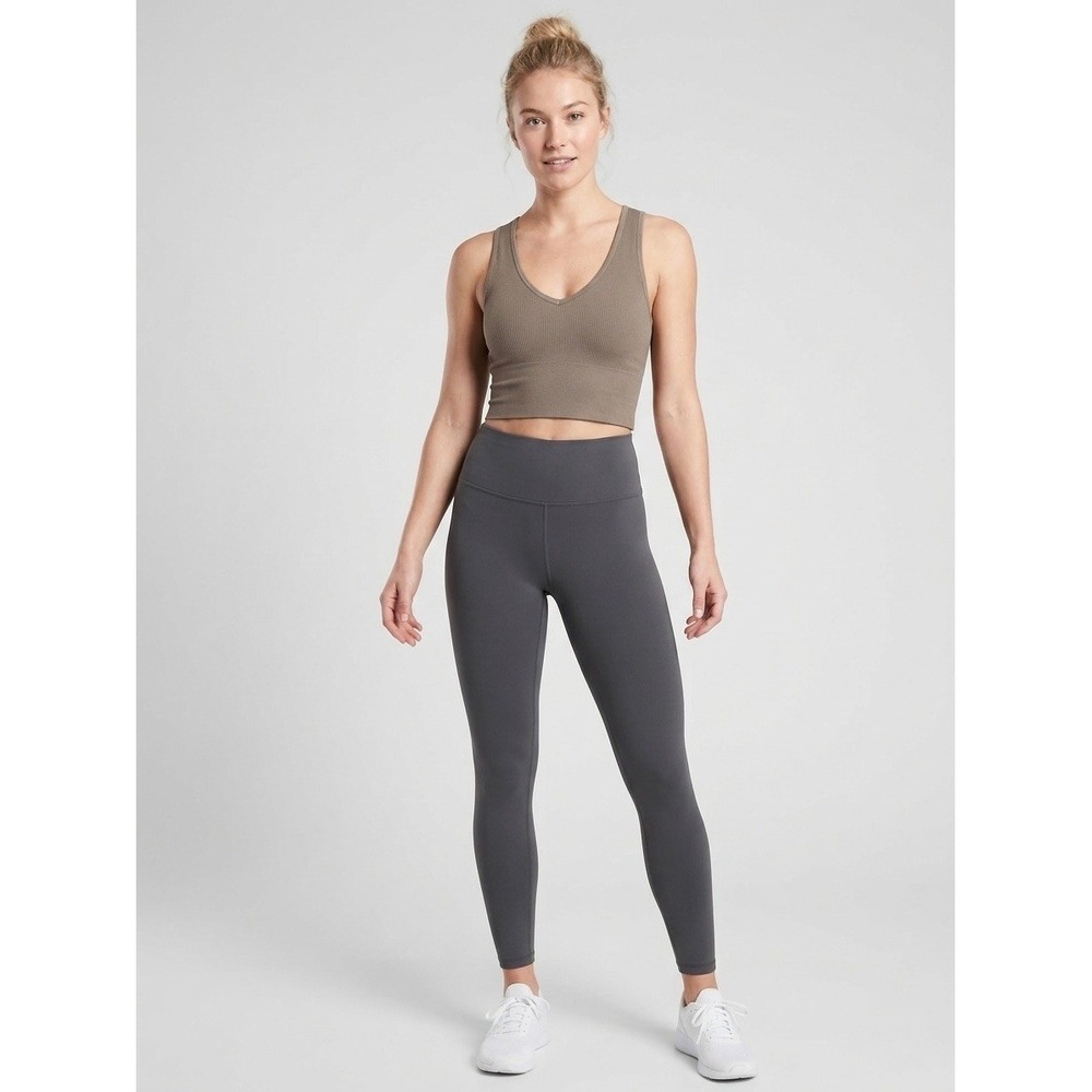 Athleta Aurora Seamless Crop Tank V-Neck Ribbed Bra Top Brown Size Small